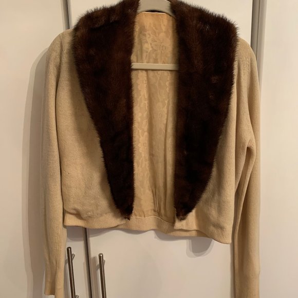 Vintage Mink Collar 1950's Cashmere Sweater - Picture 1 of 4